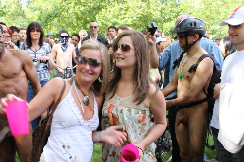 nudisterections:  This guy always gets a crowd a the World Naked Bike Ride! I just wonder why!   perfect settings