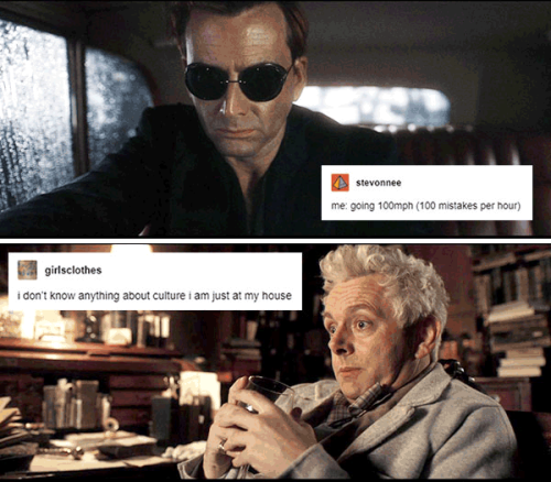 livebloggingmydescentintomadness:good omens text post meme, part 3 (part 1) (part 2)