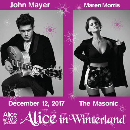 Just announced: John Mayer and Maren Morris are coming to San Francisco! December 12th at The Masoni