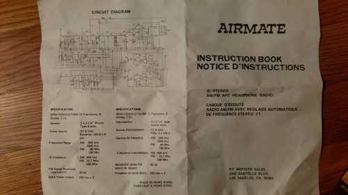 The Airmate SR-700 AM/FM Radio 3 in 1 Headphones. Time to add some documentation to the internet! I 