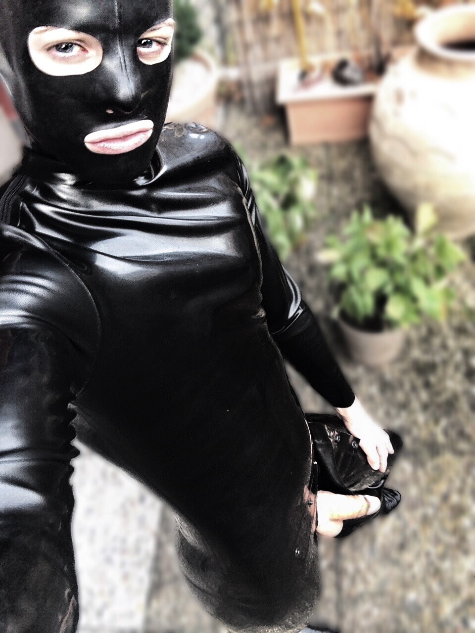 pervfetishboy:  ©2015 PervFetishboy  #rubber #exhib #outdoor #showingthecock #fullrubber