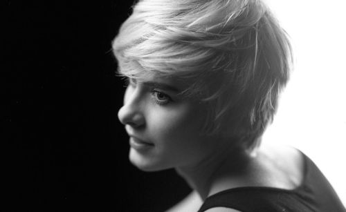 Monochrome Photography, One Person, Close-up, Headshot, Studio Shot, Blond Hair, Black Background, R