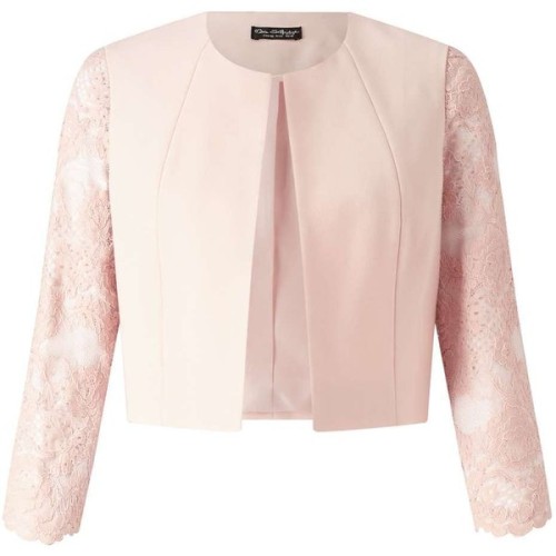 Miss Selfridge Blush Lace Sleeve Jacket ❤ liked on Polyvore (see more lace jackets)