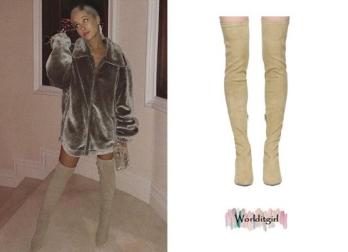 Ariana Grande Lets Purple Hair Down With Nude Yeezy Boots – Footwear News