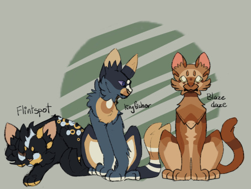 3 More Of My OCs! From Left To Right: Flintspot, Kingfisher, Blazedaze