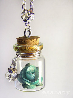 Wickedclothes:  Sky Blue Glowing Rose Necklace Inside Of This Glass Vial Is A Lovely