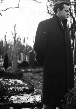 steamboatbilljr:  Orson Welles on the set of The Third Man (1949), photographed by Ernst Haas. 