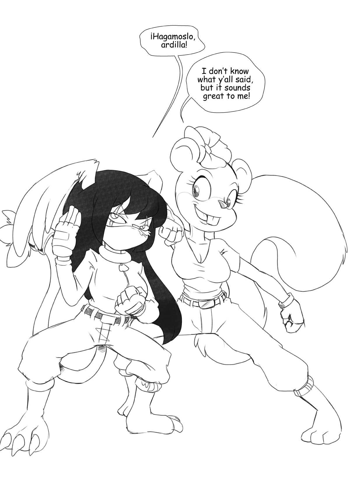 Sandy and GabbySketch Stream Commission for wCP of his Gabby and Sandy Cheeks, getting