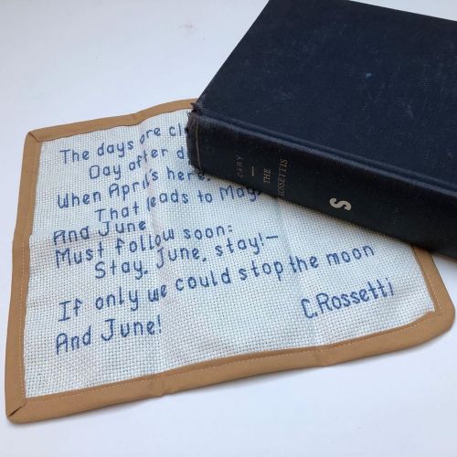 Several years ago @elizakjarvis from @delartmuseum introduced me to “Poetry In Your Pocket Day” and I stitched this piece in honor of Christina Rossetti and The Pre-Raphealites. What is your favorite poem?
“The days are clear,
Day after day,
When...