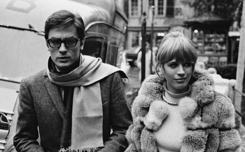 themaninthegreenshirt:Alain Delon with Marianne Faithfull on the set of The Girl on a Motorcycle, Germany, 1967