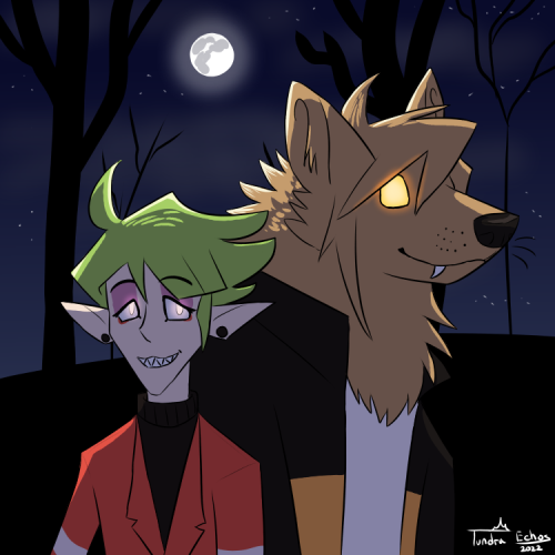 [Image Description: Digital Art Of Ted And Nick From Kid 'n' Teenagers. Nick Is In Werewolf Form. They're