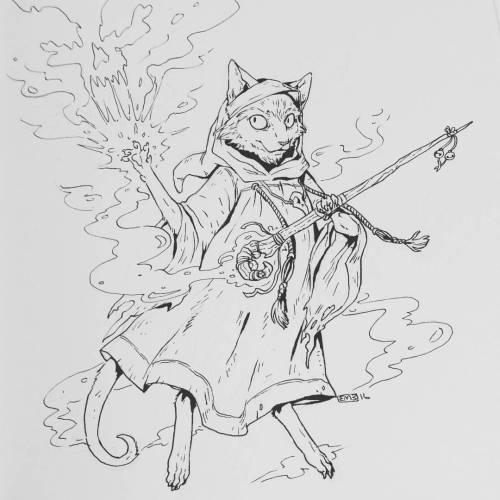 #inktober no. 8, Necromancer kitty, only a couple more before I’m caught up #wizard #necromanc