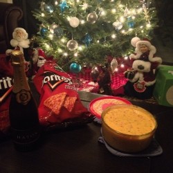 Nygren family tradition. Champagne, cheese dip, chocolate, and it&rsquo;s a wonderful life. #champagne #christmaseve #christmas #cheesedip #itsawonderfullife #chocolate #tradition