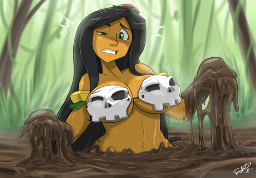 shonuff44: HULA GIRL in Quicksand.  This set of commissions were for Dethmetal of Hula Girl slowly sinking in Quicksand. I wonder how will she get out of this situation?  < |D’‘‘‘