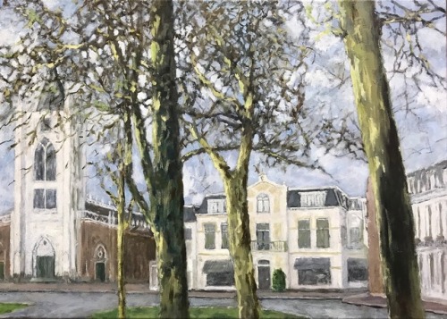 Dorpsstraat Street,   Zeist    -    Hans van der VloedDutch,b.1952-Oil on canvas, 50 x 70 cm.