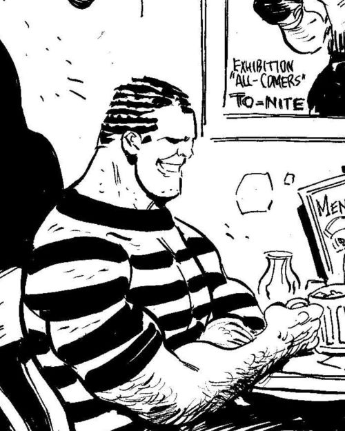 Love drawing the Sandman. I think it’s the combination of palooka features, striped top, cornr