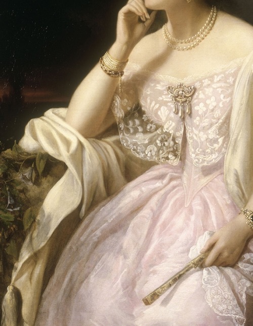 thefussymeerkat:Detail of ‘Elizabeth Ann Haryett’, by Henriette Jacotte Cappelaere, 1850