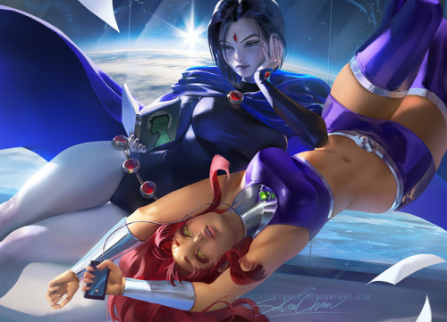 sakimichan:  Update take on Raven and Starfire from Teen Titan ^_^ old childhood favorite !  PSD+3-4k HD jpg,steps,vid etc>https://www.patreon.com/posts/11605254   