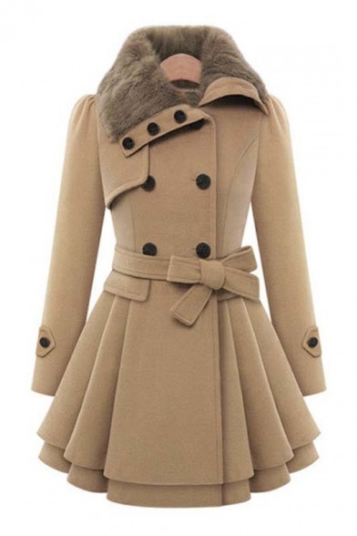 rainbowumlrb:  Winter Warm Lady CoatsNotched Lapel Coat with Bow Tie BeltDouble Breasted