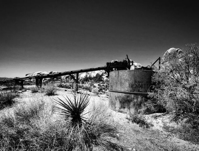 Hike a few miles from the nearest road into the Mojave Desert and youll find some surprising things. This Black and White Monday photo is from the Wall Street Mill area of Joshua Tree National Park.  @joshuatreenps #blackandwhitemonday #joshuatree #joshuatreenationalpark  (at Joshua Tree National Park) https://www.instagram.com/p/CdVSLEuO054/?igshid=NGJjMDIxMWI= #blackandwhitemonday#joshuatree#joshuatreenationalpark