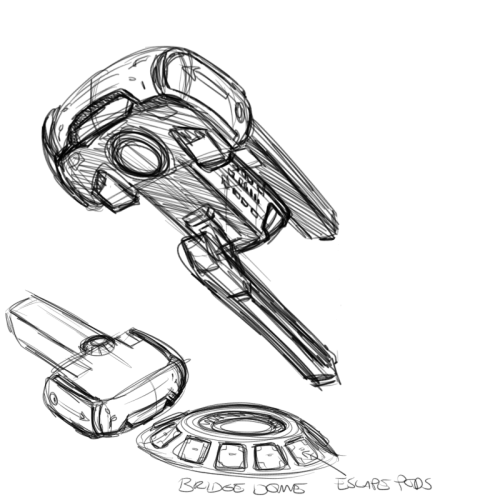 mytreksketches:Playing around with designing a ship. I began doodling with early TNG style in mind (