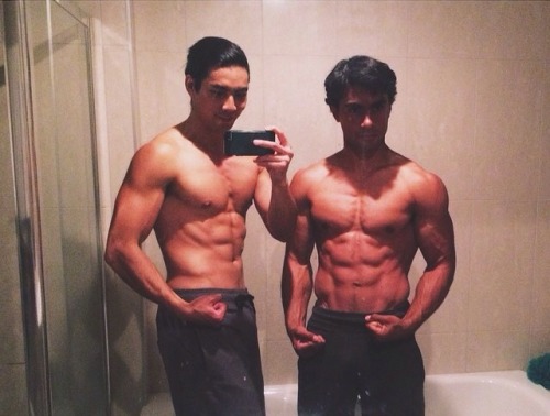 leprinceofsins:  shadesandsupers:Brennan Mejia as Tyler Navarro (Red Ranger)Yoshi Sudarso as Koda (Blue Ranger)Instagram hotties, selfie experts, and Power Ranger buddies