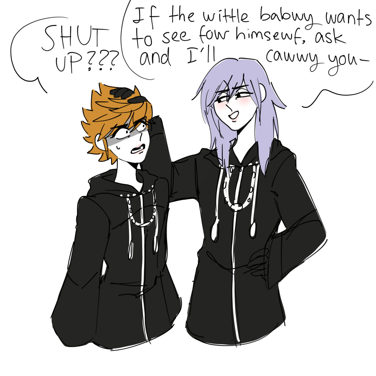 akimojo:  darkangelwitch: akimojo:    I honestly love Roxas being a smol angry bitch and Riku being a cocky piece of shit- one of my fave dynamics istg pfhfnf  I like to think every interaction between Roxas and Riku ends up with Riku being punched in