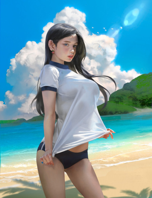 Girl on the beach Eonsoo No https://www.artstation.com/artwork/3o8dzY