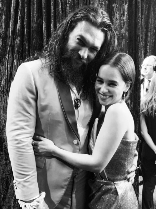 funsizeclarke: Emilia Clarke with Jason Momoa and Lisa Bonet at the 91st Annual Academy Awards (02/2