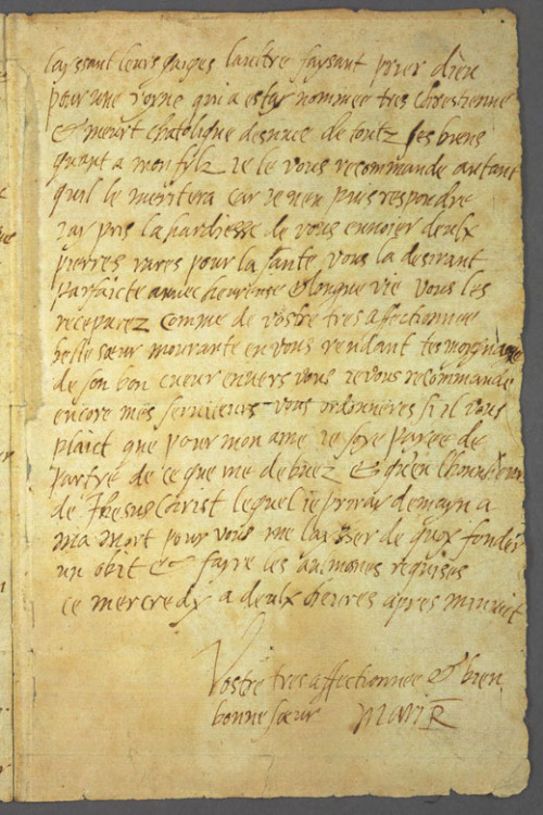 A letter written by Mary Stuart (Mary Queen of Scots) in french to the the brother of her deceased f