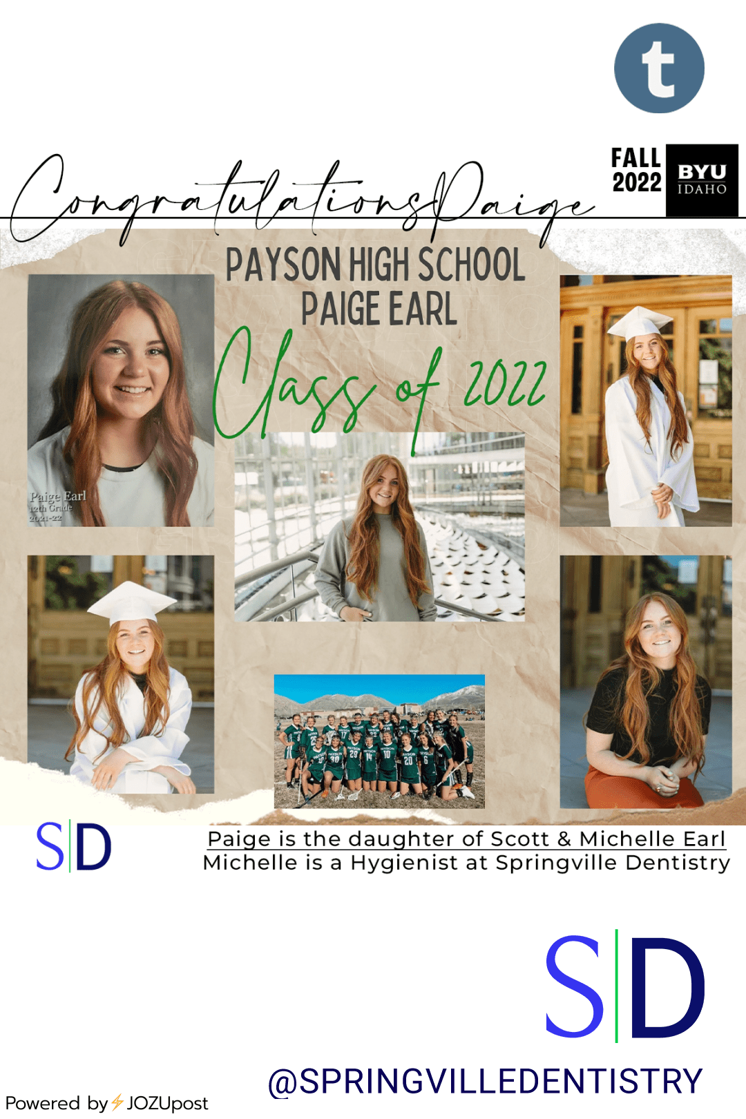 Paige Earl! is graduating from Payson high school this upcoming week. She is Michelle (hygienist) and Scott Earl’s daughter. Paige is planning on going to BYU-I in the fall.
CONGRATULATIONS Paige!
We are so excited for you! We wish you all the best!...