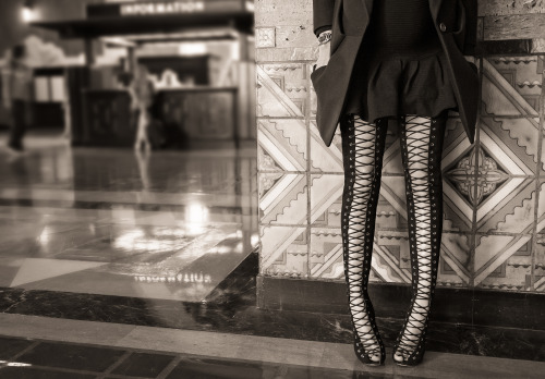 Fashion blogger Diana Pereira in Tony Bianco thigh-high boots. Blazer by Chalayan, dr