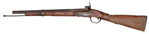 A Harpers Ferry musket modified by Native Americans into a “blanket gun”.  Features cut 