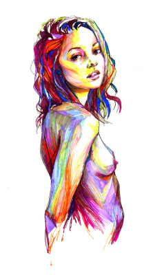joewhyteillustration:  I just earlier saw the photos of http://ohthumbelina.tumblr.com/ and i was so inspired, i just had to draw her. so beautiful. Ball point pen and bic colour markers 
