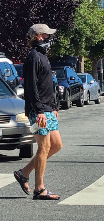 Grey cap and Blue patterned short shorts