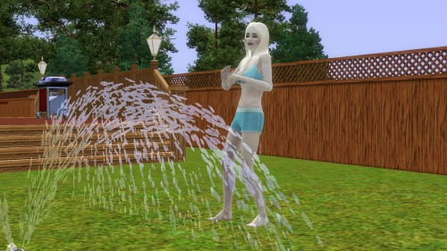 Merida seems to be having some treadmill issues while Elsa enjoys the lawn sprinkler. 