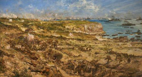 historicalfirearms:Gallipoli in Art100 years ago today British, Anzac and French forces landed on th