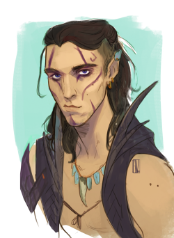 kurogoesinthedas: Quick sketch from last night of my newest d&amp;d boy, a half-elf monk   of the Way of the Dragon  named Orion,  who keeps rolling dramatically terribly for things he’s supposed to be good at.  He’s also a bisexual disaster on