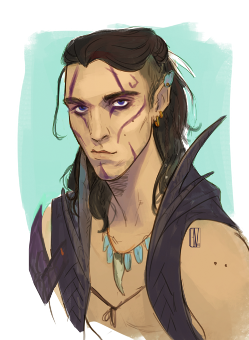 kurogoesinthedas: Quick sketch from last night of my newest d&d boy, a half-elf monk   of the Way of the Dragon  named Orion,  who keeps rolling dramatically terribly for things he’s supposed to be good at.  He’s also a bisexual disaster on