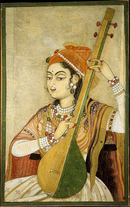 “Lady playing the Tanpura, Indian painting in the so-called Rajasthan style c. 1735