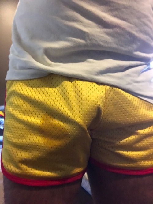 Bulge and cum in Andrew Christian shorts