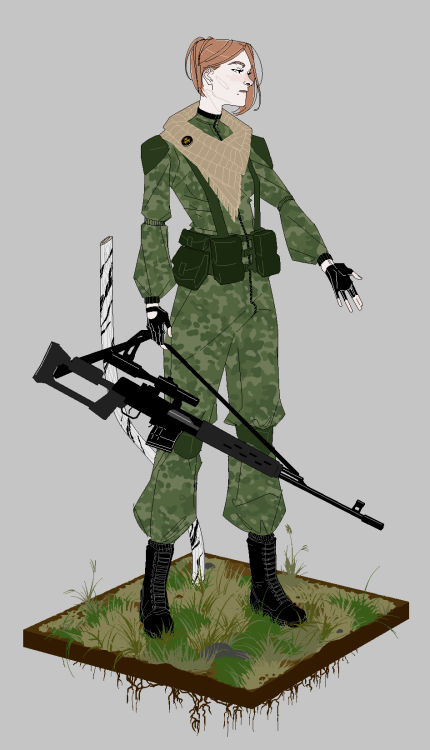 Ma sniper gurl Salt from our current Stalker TTRPG campaign in all her post-soviet glory.