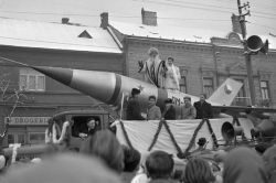 #Christmas In Czechoslovakia, Father Frost Driving A Rocket, Kosice, 1959