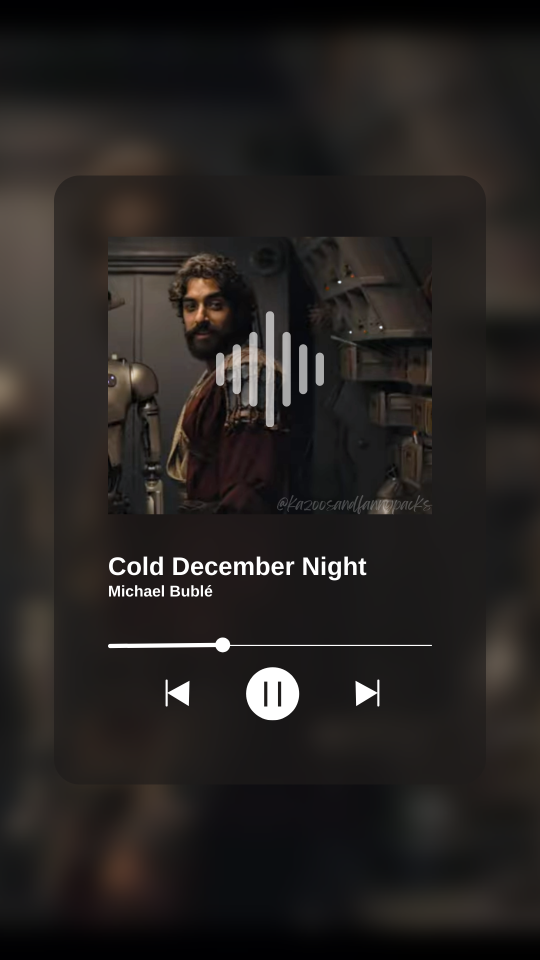 A fake screenshot of a song playing on a music player app. This one shows Ezra Bridger from the Ahsoka series as the album cover, with the playing track being Cold December Night by Michael Bublé.