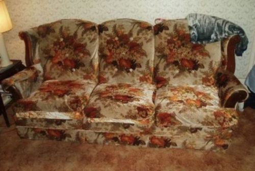 vintageeveryday:These ugly couches that everybody’s grandparents had in their living room!