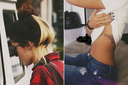 teendotcom:  Kylie Changes Up Her Look with New Blonde ‘do &… Gun Tattoo??  