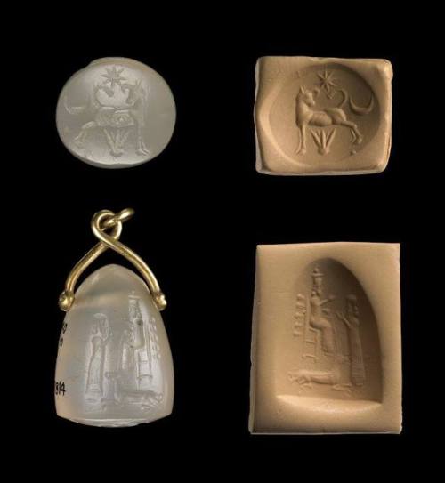 ishtargates: Neo-Assyrian stamp seals depicting a dog (top) and the goddess Gula on her throne resti