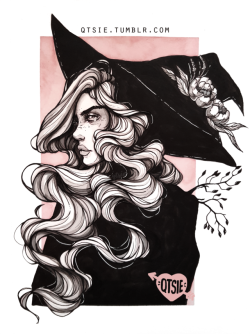 qtsie: 🖤🖤🖤 INKTOBER # 10 🖤🖤🖤  On Wednesdays we wear Black I wanted to do something witchy &amp; minimal in between the more intricate comic panels I’ve been working on c: 