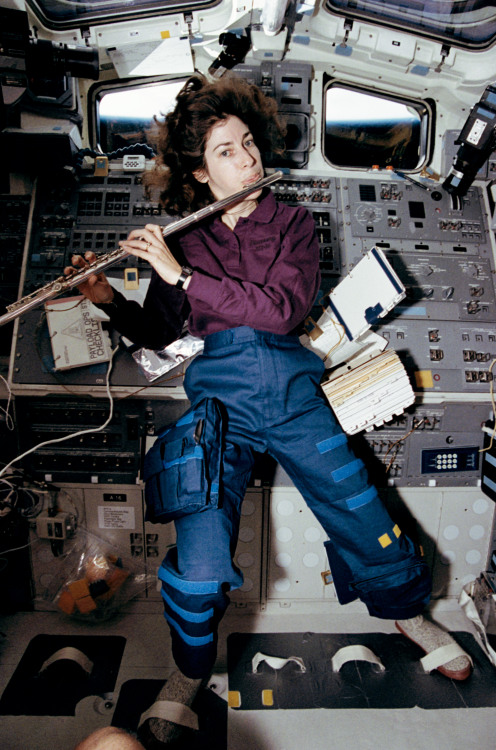 humanoidhistory:Astronaut Ellen Ochoa plays a 15-minute flute set on the aft deck of the Space Shutt