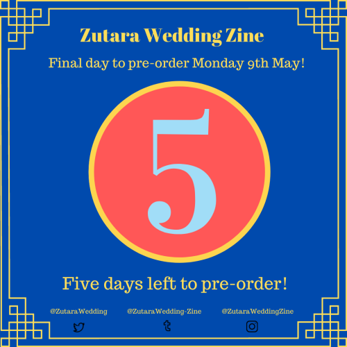  FIVE DAYS LEFT to pre-order the Zutara Wedding Zine!  Pre-order your copy of the zine before our st